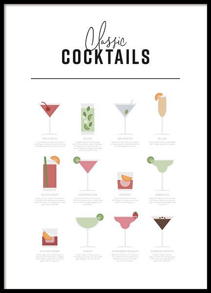 Classic Cocktail Guide Poster no grupo Posters  / Posters com texto em Desenio AB (12668)
