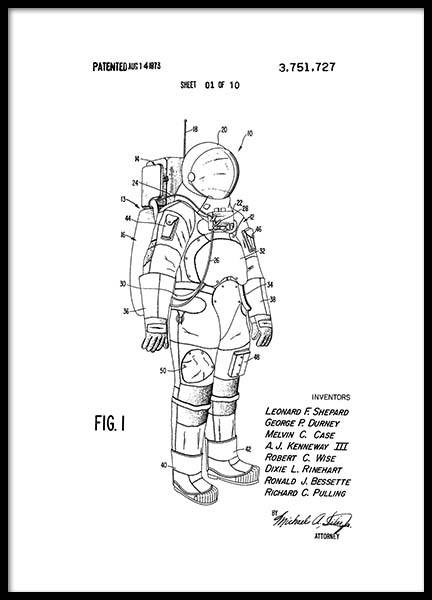 Space Suit Patent Poster no grupo Posters  / Vintage em Desenio AB (2343)