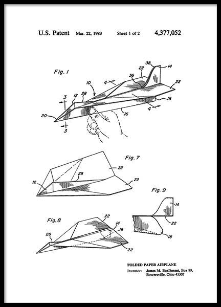 Paper Airplane Patent Poster no grupo Posters  / Vintage em Desenio AB (2347)