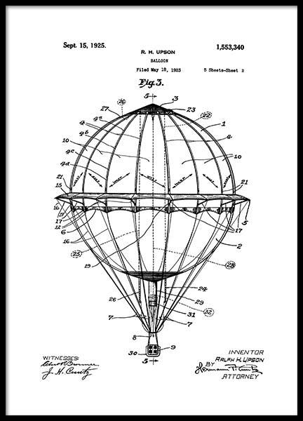 Hot Air Balloon Patent Poster no grupo Posters  / Vintage em Desenio AB (2348)