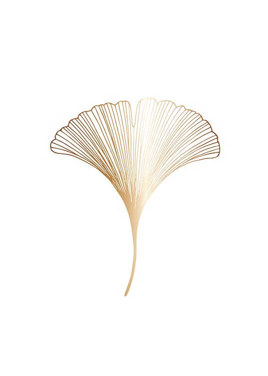  – Ilustração gráfica de uma folha dourada de ginkgo sob um fundo branco