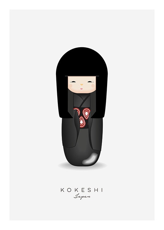 Kokeshi Doll Black Poster