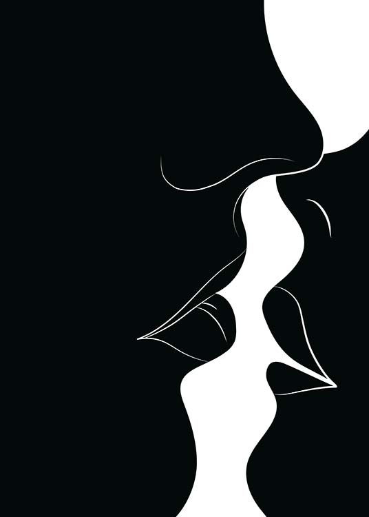 – Poster em preto e branco de duas pessoas quase a beijar-se.