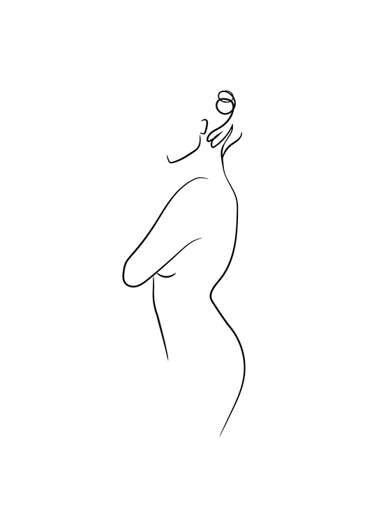 –Poster de arte linear de uma mulher num fundo branco.