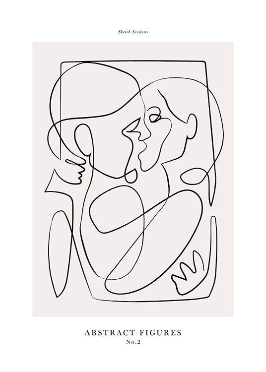  – Ilustração abstrata de duas pessoas desenhadas em arte linear, a beijarem – se e abraçarem – se