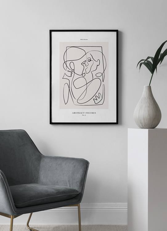  – Ilustração abstrata de duas pessoas desenhadas em arte linear, a beijarem – se e abraçarem – se