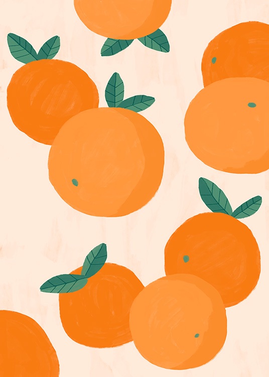 Ilustração gráfica com laranjas e um fundo claro