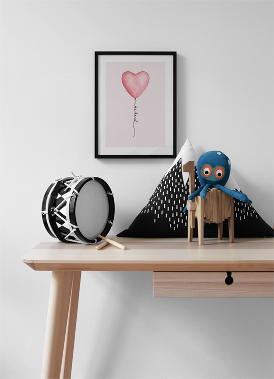  - Ilustração com um fundo cinzento por trás de um balão rosa na forma de coração 