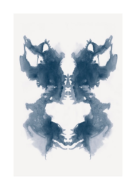  - Pintura em aguarela com o símbolo de Rorschach em azul, em fundo bege