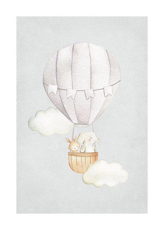 Hot Air Balloon No1 Poster / Ilustrações de animais em Desenio AB (13715)