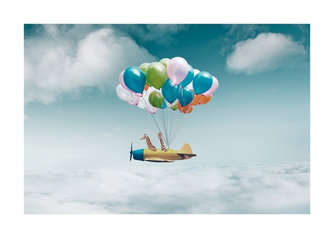Airplane With Balloons Poster