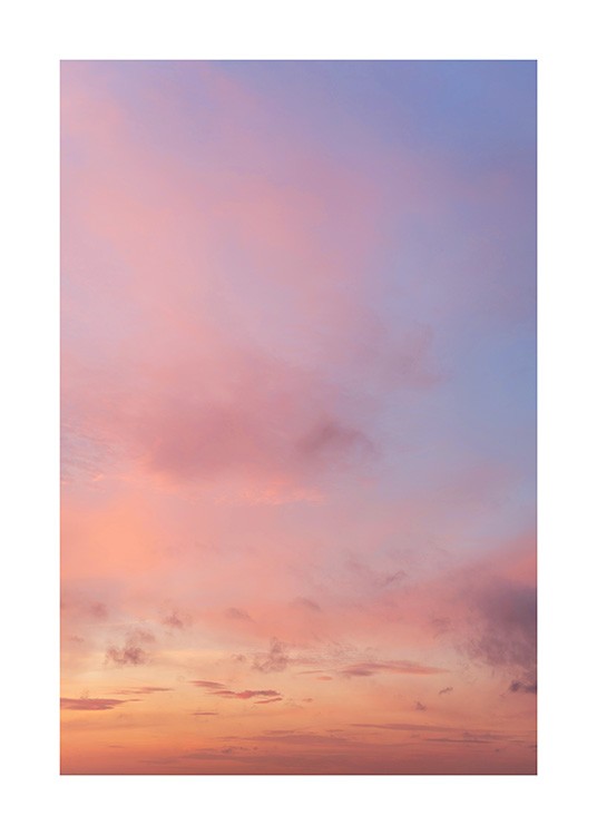  – Fotografia de um céu colorido com nuvens em tons pastel rosa, rouxo e laranja
