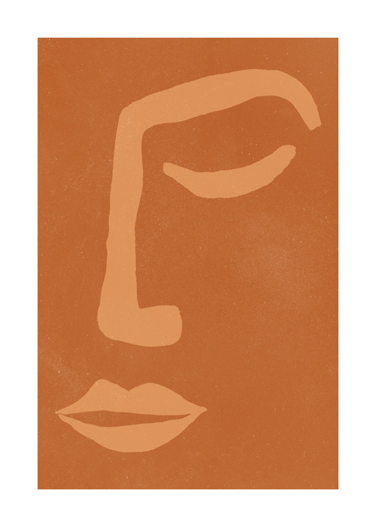 – Ilustração com uma face abstrata a bege sob um fundo em tom de avelã