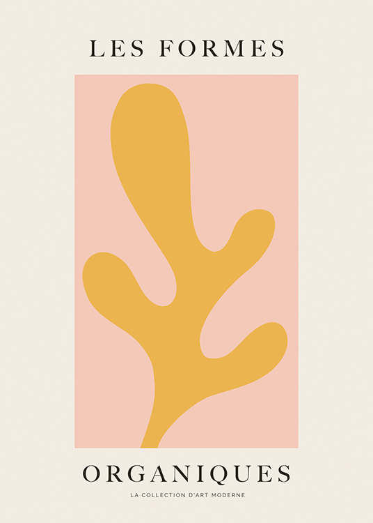  – Ilustração gráfica com forma em amarelo sobre fundo rosa e bege claro