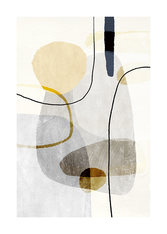  – Ilustração abstrata com formas e linhas amarelas e cinza