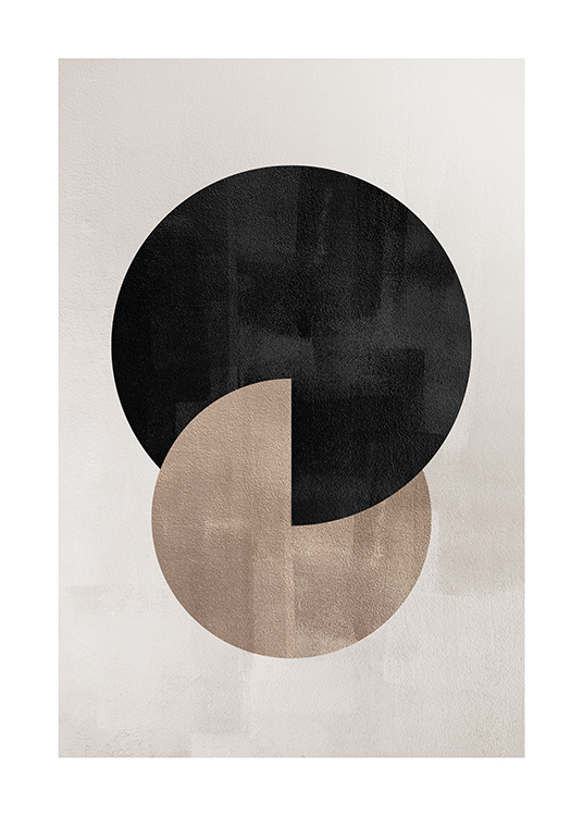  – Ilustração gráfica de um círculo bege e preto sobrepostos, num fundo cinza-bege