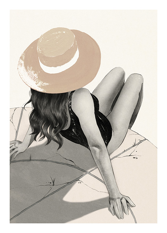 – Poster de uma mulher a apanhar sol