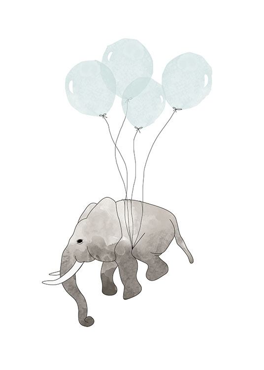 Elephant Blue Poster 