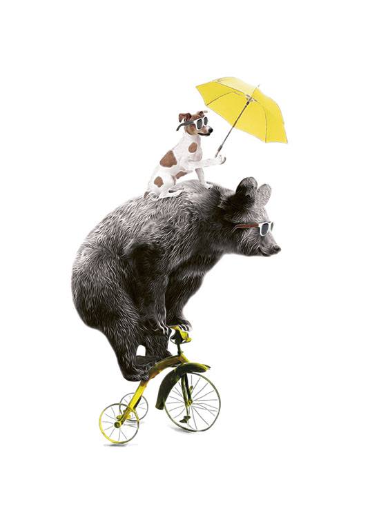 Bear On Yellow Bike Poster / Ilustrações de animais em Desenio AB (7830)