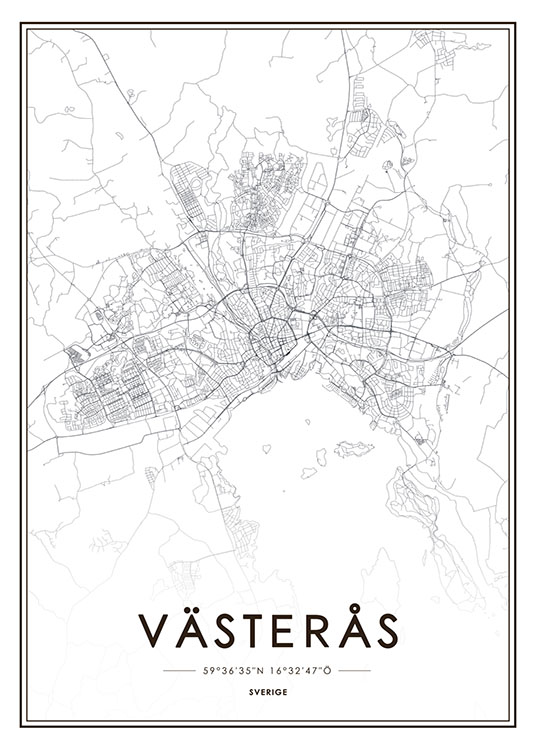 Mapa Västerås Poster / Preto e branco em Desenio AB (8133)