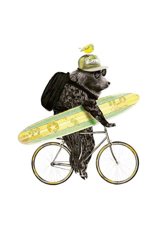 Surfing Bear Poster / Ilustrações de animais em Desenio AB (8183)