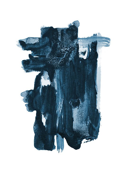  – Pintura abstrata em acrilico com uma forma azul sob um fundo branco