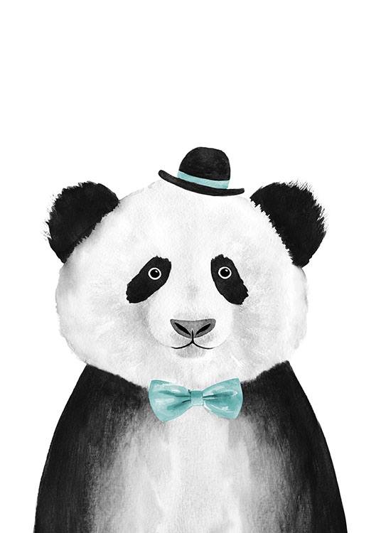 Panda With Blue Hat Poster