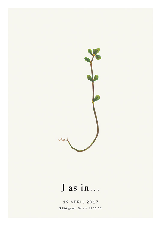  – A letra J em forma de uma pequena planta, com texto na parte inferior