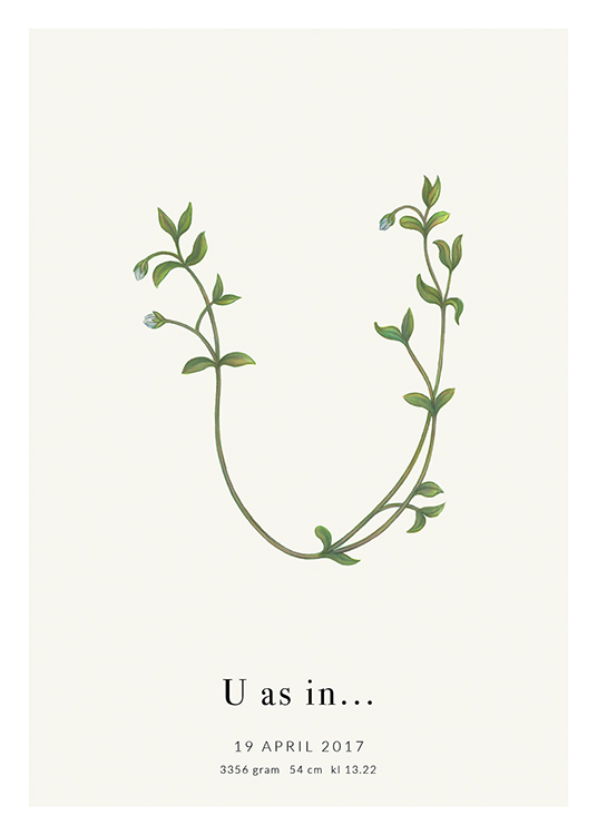 Botanic Letter U Personal Poster