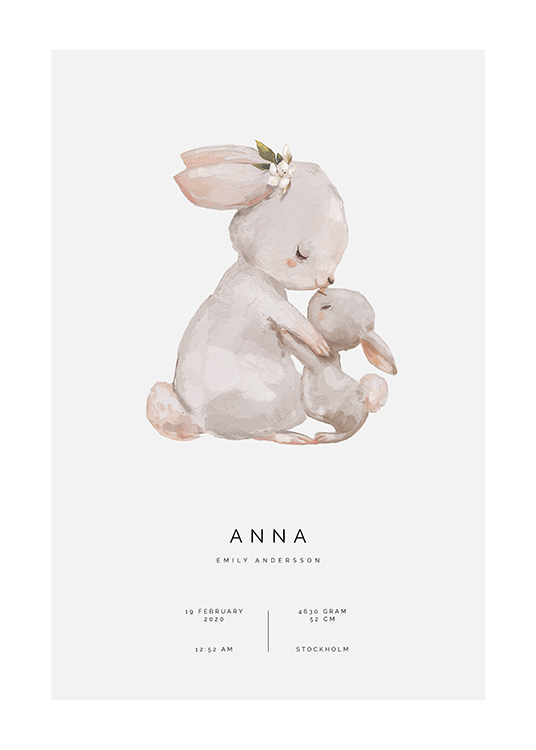  – Ilustração de uma mãe coelhinha a abraçar o seu coelhinho bébé