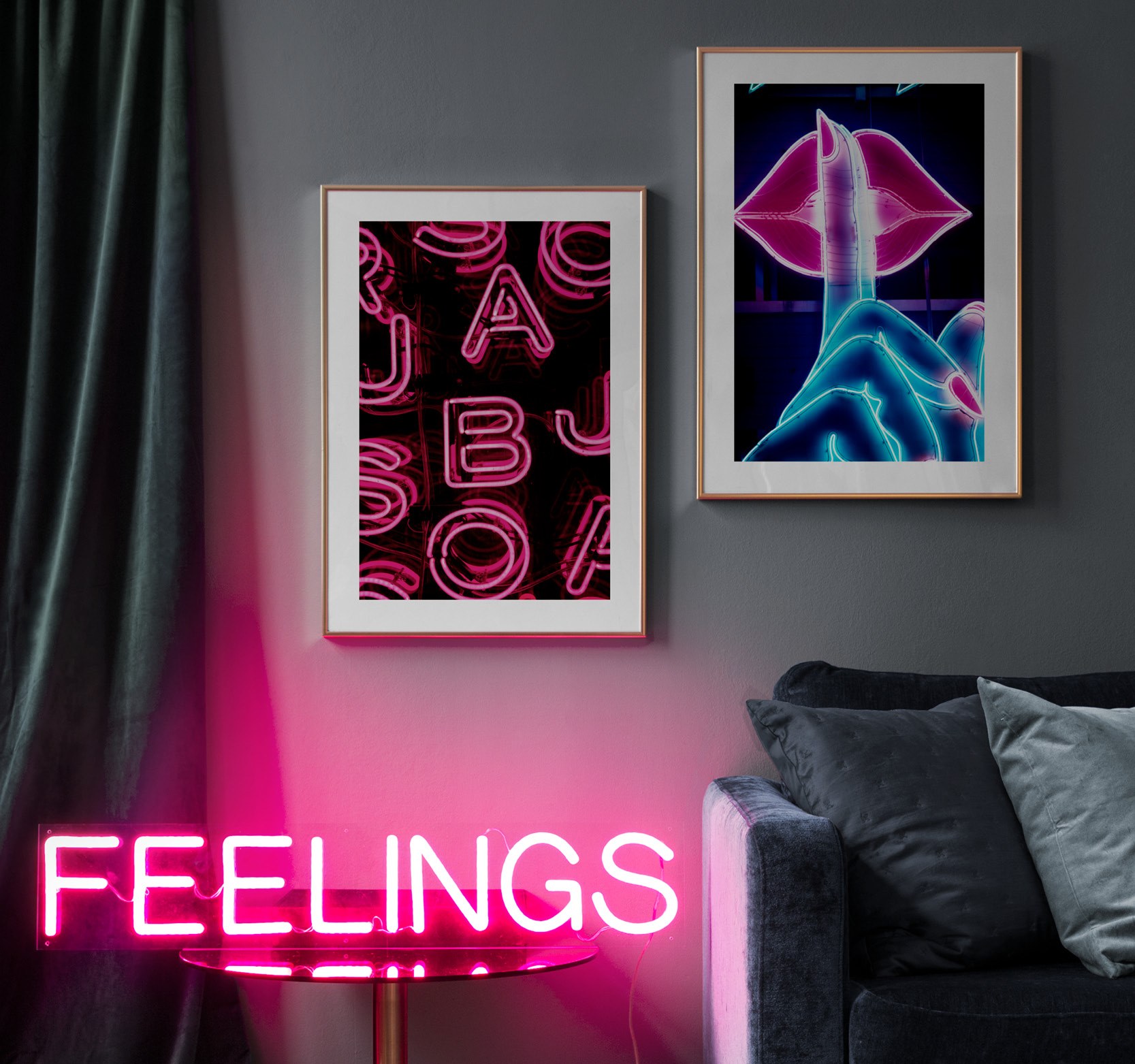 Duo quadros da tendência de fotos de sinais neon