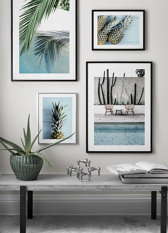 Posters com tema ananás e piscina