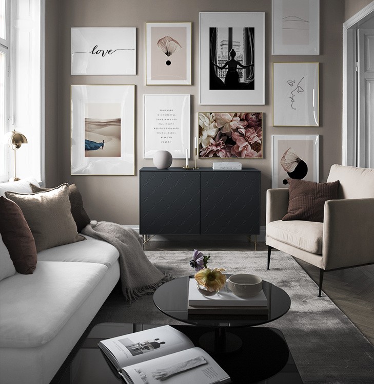 Sala em bege e preto