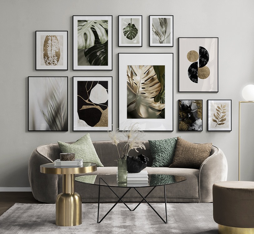 Posters botânicos com motivos a amarelo e verde