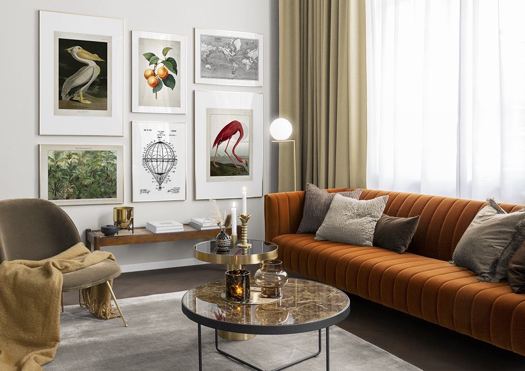 Sala com ilustrações retro